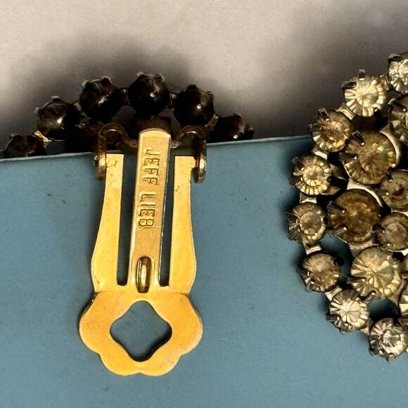 Vintage Jeff Lieb Round Rhinestone Clip-On Earrings – Darkened Stones - Picture 4 of 6